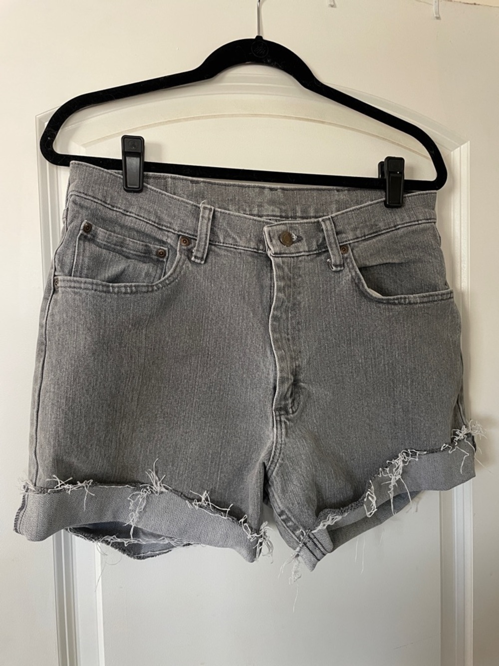 Wrangler Gray High-Rise Rolled Hem Denim Shorts
